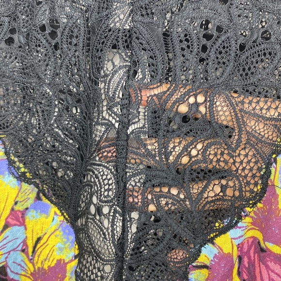 Free People Marsha Printed Lace Neck Onyx Combo Black High Neck Floral Dress XS - Picture 9 of 11